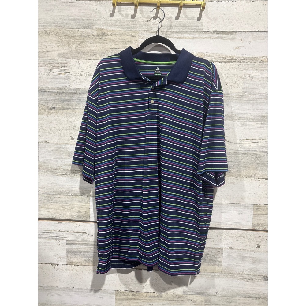 Bollé Golf Polo Shirt Men‎ XXL Navy Blue Striped Tech Golfcore EUC